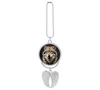 Personalized Hungry Like A Wolf Car Rearview Mirror Ornament Double Side Custom Photo Picture Car Hanging Pendant Accessories Alloy Angel Wings Vehicle Decoration Silver