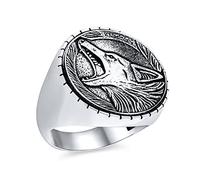 Personalized Hunter Animal Norse Viking Warrior Signet Fierce Roaring Big Wolf Head Coin Ring For Men Oxidized .925 Sterling Silver