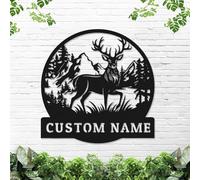 Personalized Hunting Deer Hunter Name Sign, Custom Metal Deer Farm Farmhouse Cabin Decor Last Name Sign Home Decor Metal Wall Art Round Plaque