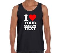 Personalized I Love Heart with Add Your Text Printed On Vest Top, Custom Tank Tops for Men’s Gym Body Building (UK, Alpha, S, XXL, Regular, Regular, MD, Black)