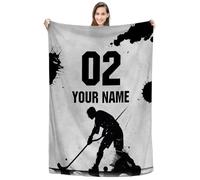 Personalized Ice Hockey Blanket, Custom Name & Number Throw Blankets for Boys, Players, Coaches & Fans, Soft Flannel Sports for Birthday, Game Day or Room Décor