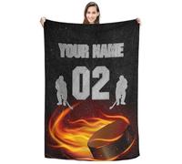 Personalized Ice Hockey Blanket, Custom Name & Number Throw Blankets for Boys, Players, Coaches & Fans, Soft Flannel Sports for Birthday, Game Day or Room Décor