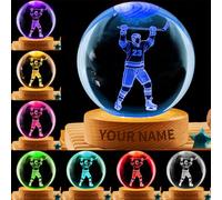 Personalized Ice Hockey Crystal Night Light Gift for Men Women, Custom Name/Number Hockey Player 3D Crystal Ball Night Light Lamp for Bedroom Sports Decor Party Bar Christmas Birthday Gift