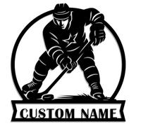 Personalized Ice Hockey Metal Sign - Custom Name Wall Art with Skating Player Design - Wall Decor for Boys’ Room, Man Cave, Garage, or Sports Bar