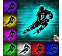 Personalized Ice Hockey Player Neon Sign - Custom Name Number Metal LED Light for Wall Decor, Christmas Birthday Gift for Men Boys Sport Lovers (Hockey 1)