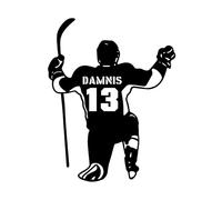 Personalized Ice Hockey Wall Decor Sticker Custom Player Name & Number Ice Hockey Silhouette Wall Art Decal, Sports Gifts for Adults Kids Teen Boys Christmas Birthday