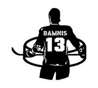 Personalized Ice Hockey Wall Decor Sticker Custom Player Name & Number Ice Hockey Silhouette Wall Art Decal, Sports Gifts for Adults Kids Teen Boys Christmas Birthday