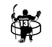 Personalized Ice Hockey Wall Decor Sticker Custom Player Name & Number Ice Hockey Silhouette Wall Art Decal, Sports Gifts for Adults Kids Teen Boys Christmas Birthday