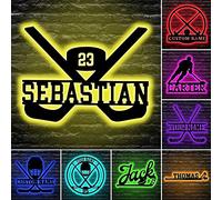 Personalized Ice Hockey Wall Decor with Led Lights Sport Lamp Custom Neon Name Sign 16 Colors Changing with Remote Control Christmas Night Light Metal Wall Art Birthday Gifts for Kids Boys Bedroom