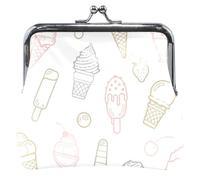 Personalized Icy White Leather Wallet for Women, Cute Kiss Closure Wallet, Pretty White Ice Cream(4), UNITALLA, Classic, Pretty White Ice Cream(4), UNITALLA, Classic, Nice White Ice Cream(4), UNITALLA