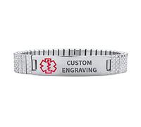 Personalized Identification Medical ID Stretch Link Bracelet For Women Teens Unisex Stainless Steel Custom Engraved