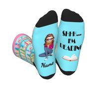 Personalized I'M Reading Socks, Custom Just A Girl Who Loves Book Socks | Customized Name Portrait, Soft, Cozy Reading Accessories, Funny Book Socks Gift for Readers Book Lovers Bookish Bookworm