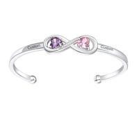 Personalized Infinity Bangle with Names & Heart Birthstones, Adjustable Infinity Bracelets for Women, Customized Stack Birthstone Bracelet, Birthday Gift for Mom, with Gift Box