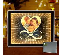 Personalized Infinity Mirror Tunnel Light with Photo/Text, Custom Couple LED Night Light 3D Magic Mirrors Desktop Photo Frame with Light, Home Decor Makeup Mirrors Gifts for Valentine's Day