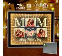 Personalized Infinity Mirror Tunnel Light with Photo/Text, Custom Mother Day LED Night Light 3D Magic Mirrors Desktop Picture Frame with Light, Home Decor Makeup Mirrors Gifts for Mom Mama Grandma