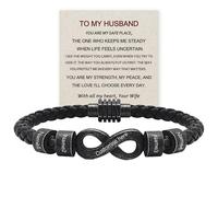 Personalized Infinity Name Bracelet - For the Man Who Holds Us Together, Custom Name Stainless Steel Bead Leather Bracelet, Infinity Bracelet Valentine Jewelry Gifts for Husband Dad