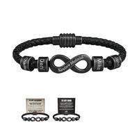 Personalized Infinity Name Bracelet - For the Man Who Holds Us Together, To My Man Custom Name Stainless Steel Leather Infinite Love Bead Bracelet for Dad, Christmas Anniversary Birthday Gifts