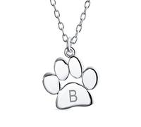 Personalized Initial Alphabet Letter B Dainty Dog Cat Pet Kitten Puppy Paw Print Pendant Necklace Animal Jewelry For Women Teen Polished .925 Sterling Silver With Chain Custom Engraved