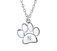 Personalized Initial Alphabet Letter N Dainty Dog Cat Pet Kitten Puppy Paw Print Pendant Necklace Animal Jewelry For Women Teen Polished .925 Sterling Silver With Chain Custom Engraved