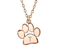 Personalized Initial Alphabet Letter T Dainty Dog Cat Pet Kitten Puppy Paw Print Pendant Necklace Animal Jewelry For Women Teen Rose Gold Plated .925 Sterling Silver Custom Engraved