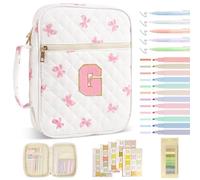 Personalized Initial Bible Cover Case for Women Girls - Large Quilted Bible Case with Handle, Stylish Chenille Letter Bag Study Supplies, Perfect Christmas Gift for Women (Pink Bow-G)