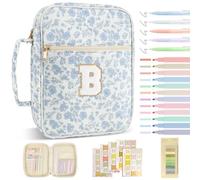 Personalized Initial Bible Cover Case for Women Girls - Large Quilted Bible Case with Handle, Stylish Chenille Letter Bag Study Supplies, Perfect Christmas Gift for Women (Blue Flower-B)