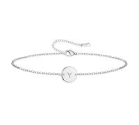 Personalized Initial Bracelet for Women Stainless Steel Letters Bracelet Delicate Coin Dainty Disc Alphabet Charm Bracelet Monogram Name Bracelet, Small, Stainless Steel, no gemstone