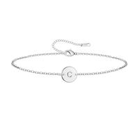 Personalized Initial Bracelet for Women Stainless Steel Letters Bracelet Delicate Coin Dainty Disc Alphabet Charm Bracelet Monogram Name Bracelet, Small, Stainless Steel, no gemstone