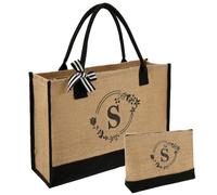 Personalized Initial Canvas Tote Bag, Large Capacity Women Tote Bag with Small Cosmetic Bags, Suitable for Birthday, Wedding, Beach, Holiday, Great Gifts for Mom, Teachers, Best Friends, Bridesmaids