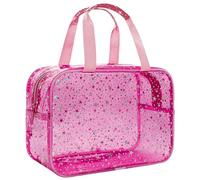 Personalized Initial Clear Makeup Bag Pink Cosmetic Bag Set Large Travel Toiletry Bag, Cute Clear Make Up Bags Organizer Bag for Girlfriend Teacher Gifts Teen Girl Gifts Trendy Stuff, Red, Star