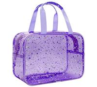 Personalized Initial Clear Makeup Bag Pink Cosmetic Bag Set Large Travel Toiletry Bag, Cute Clear Make Up Bags Organizer Bag for Girlfriend Teacher Gifts Teen Girl Gifts Trendy Stuff, Purple