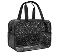 Personalized Initial Clear Makeup Bag Pink Cosmetic Bag Set Large Travel Toiletry Bag, Cute Clear Make Up Bags Organizer Bag for Girlfriend Teacher Gifts Teen Girl Gifts Trendy Stuff, Black, Star