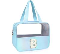Personalized Initial Clear Makeup Bag Pink Cosmetic Bag Set Large Travel Toiletry Bag, Cute Clear Make Up Bags Organizer Bag for Girlfriend Teacher Gifts Teen Girl Gifts Trendy Stuff A, Blue, B