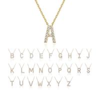 Personalized Initial Cubic Zirconia Necklace, 925 Sterling Silver Letter Clavicle Necklaces, Diamond Alphabet Neckchain Adjustable, A-Z Letter Name Pendant, Jewelry Gifts for Women (Gold)