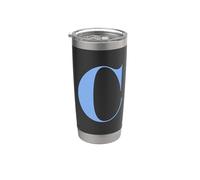Personalized Initial Letter C Blue Minimalist Monogram Name Stainless Steel Insulated Tumbler