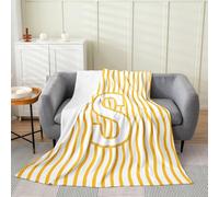 Personalized Initial Letter S Fleece Throw Blanket Queen 90x90Inch Kids Abstract Flannel Blanket Plush Fuzzy for Boys Girls Teens Yellow Striped for Bed Couch Chair Living Room Microfiber Geometric