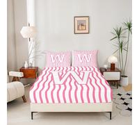 Personalized Initial Letter W Bedding Single Size Kids Abstract Bed Sheets Set 16" Deep Pocket For Boys Girls Pink Striped Fitted Sheet With 1 Pillowcases Microfiber Geometric Room Decor Geometric