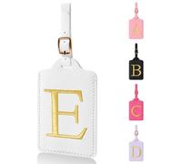 Personalized Initial Luggage Tags for Suitcases,Leather Letter Cute Luggage Tags with Privacy Name Card,Embroidered Monogrammed Travel Bag Backpack Tags Gifts for Women Kids Girls Teens, White