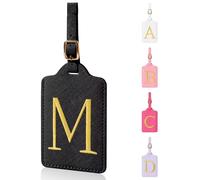 Personalized Initial Luggage Tags for Suitcases,Leather Letter Cute Luggage Tags with Privacy Name Card,Embroidered Monogrammed Travel Bag Backpack Tags Gifts for Women Kids Girls Teens(Black-M)