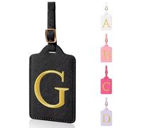 Personalized Initial Luggage Tags for Suitcases,Leather Letter Cute Luggage Tags with Privacy Name Card,Embroidered Monogrammed Travel Bag Backpack Tags Gifts for Women Kids Girls Teens, Black,