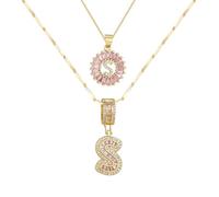 Personalized Initial Necklace, 2Pcs Custom Name Pendant Jewelry, Trendy Bling Letter Charm for Couple Mom Gift