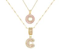 Personalized Initial Necklace, 2Pcs Custom Name Pendant Jewelry, Trendy Bling Letter Charm for Couple Mom Gift