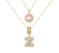 Personalized Initial Necklace, 2Pcs Custom Name Pendant Jewelry, Trendy Bling Letter Charm for Couple Mom Gift