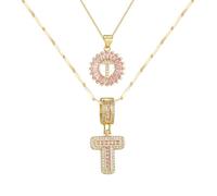 Personalized Initial Necklace, 2Pcs Custom Name Pendant Jewelry, Trendy Bling Letter Charm for Couple Mom Gift