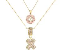 Personalized Initial Necklace, 2Pcs Custom Name Pendant Jewelry, Trendy Bling Letter Charm for Couple Mom Gift