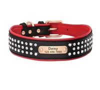 Personalized Inlay Rhinestone Adjustable Leather Dog ID Name Phone Number Collar For Bulldog Labrador Shiba Inu Greyhound,Black,M