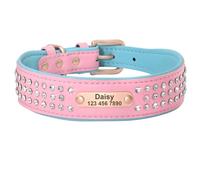 Personalized Inlay Rhinestone Adjustable Leather Dog ID Name Phone Number Collar For Bulldog Labrador Shiba Inu Greyhound,A,L