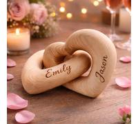 Personalized Interlocking Wood Love Hearts - Custom Engraved Connected Hearts with Names/Dates - Handmade Romantic Sculpture - for Her, Wife Husband Wedding Engagement Anniversary Sweet Present