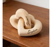 Personalized Interlocking Wood Love Hearts, Custom Romantic Couple Names Engraved, Handcrafted Decor for Valentine’s Day, Birthday, Engagement Wedding Gift for Couples Her Him Wife Husband (Heart 1)