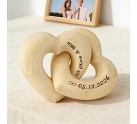 Personalized Interlocking Wooden Hearts, Customizable Infinity Heart Sculpture, Custom Wood Love Knot Decor Engraved Names Date Icon, Handmade Table Decors Gift for Wedding, Mother’s Day (HEART 2)